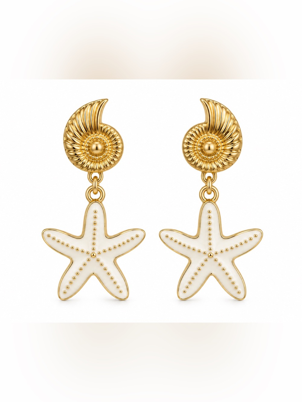 Mango Gold and White Starfish Drop Earrings
